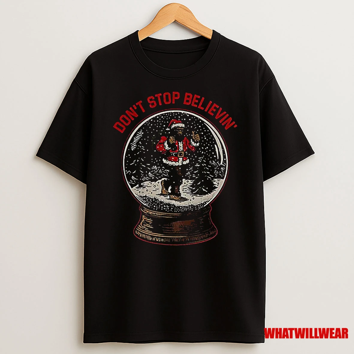 Santa Squatch Dont Stop Believin Christmas Shirts