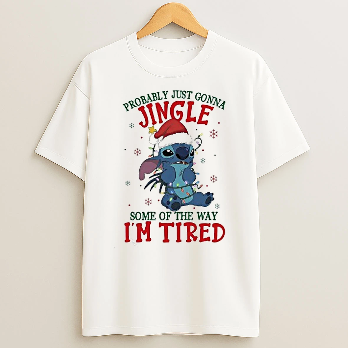 Santa Stitch Probably Just Gonna Jingle Some Of The Way Im Tired T Shirts