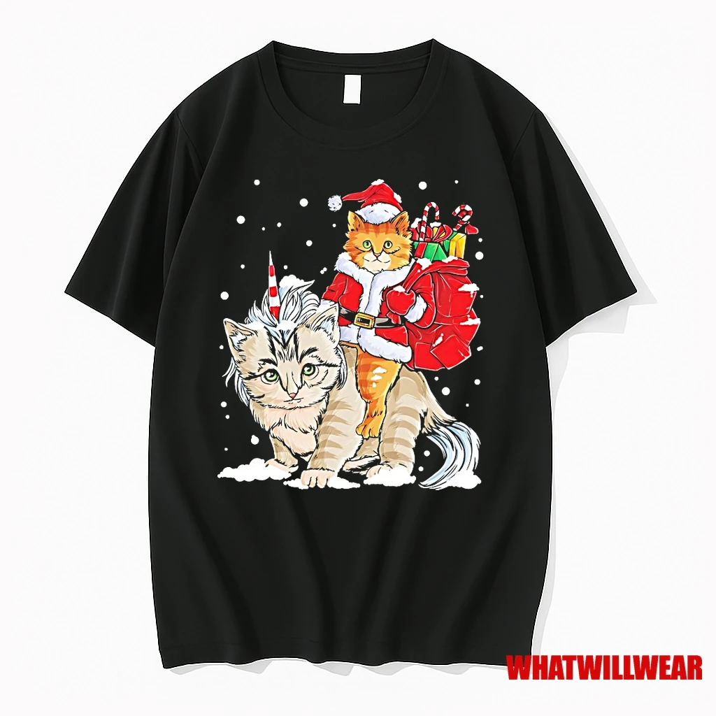 Santa Cat Riding Cat Unicorn Christmas Shirts