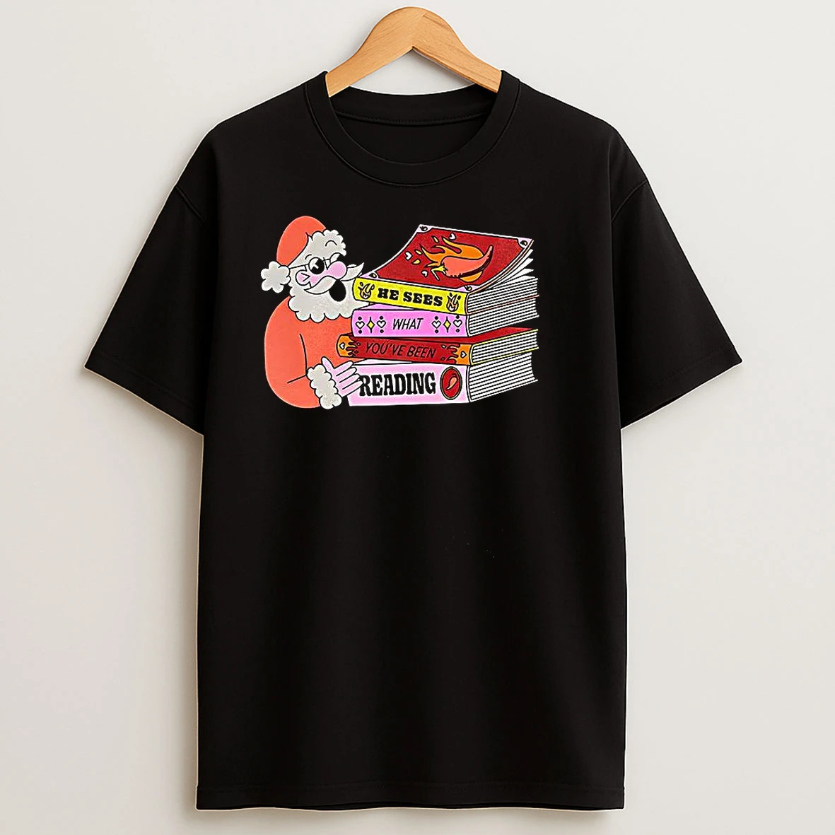 Santa He Sees What Youve Been Reading Christmas T Shirts