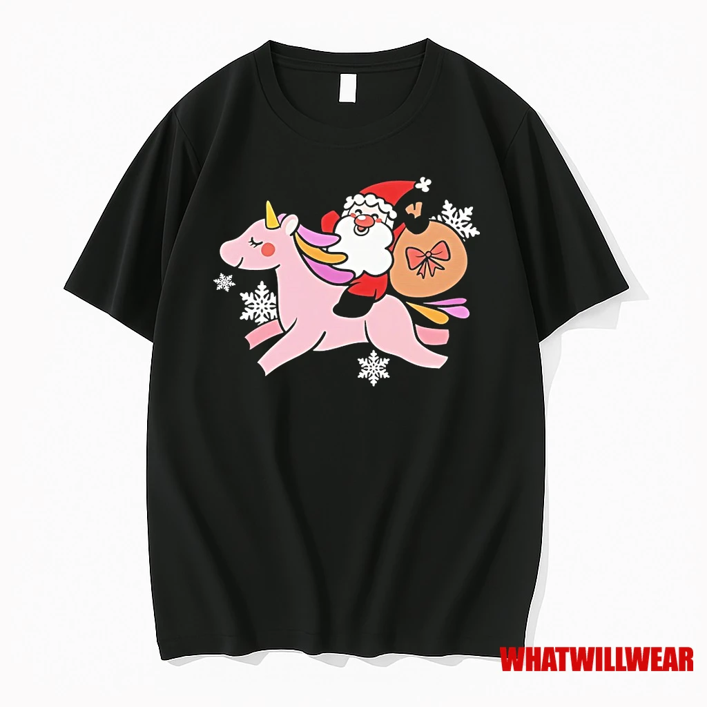 Santa Riding Pink Unicorn Christmas Night Shirts