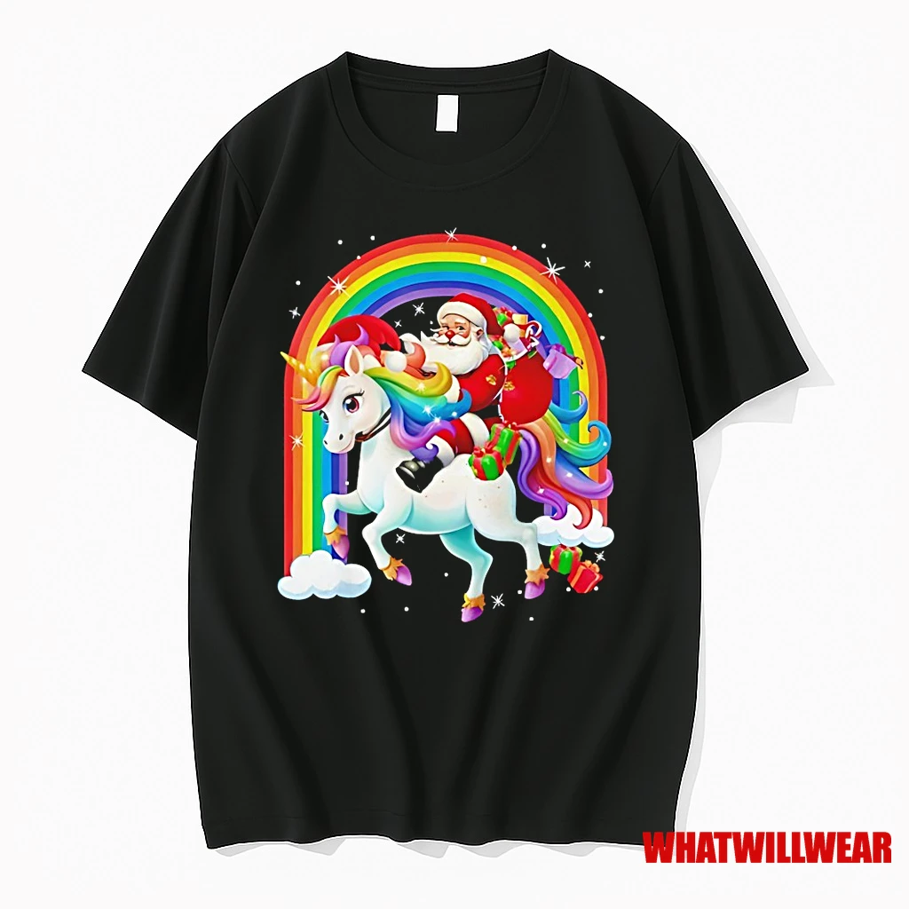 Santa Riding Rainbow Unicorn Christmas Gifts Shirts