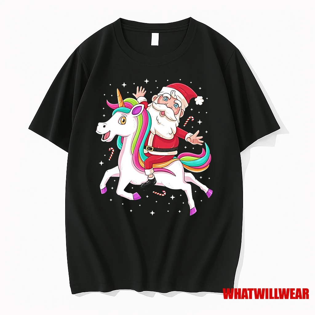 Santa Riding Rainbow Unicorn Christmas Magic Shirts