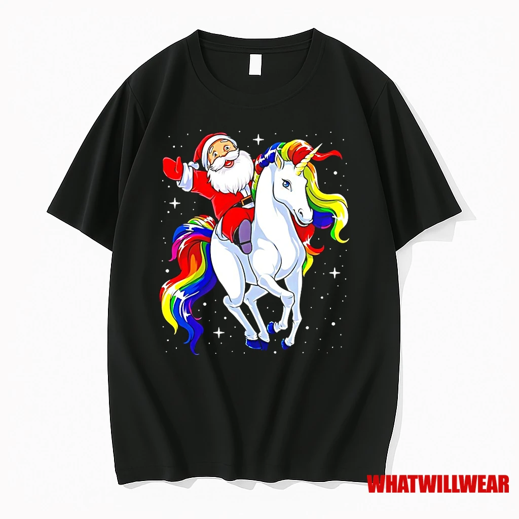 Santa Riding Rainbow Unicorn Galaxy Christmas Shirts
