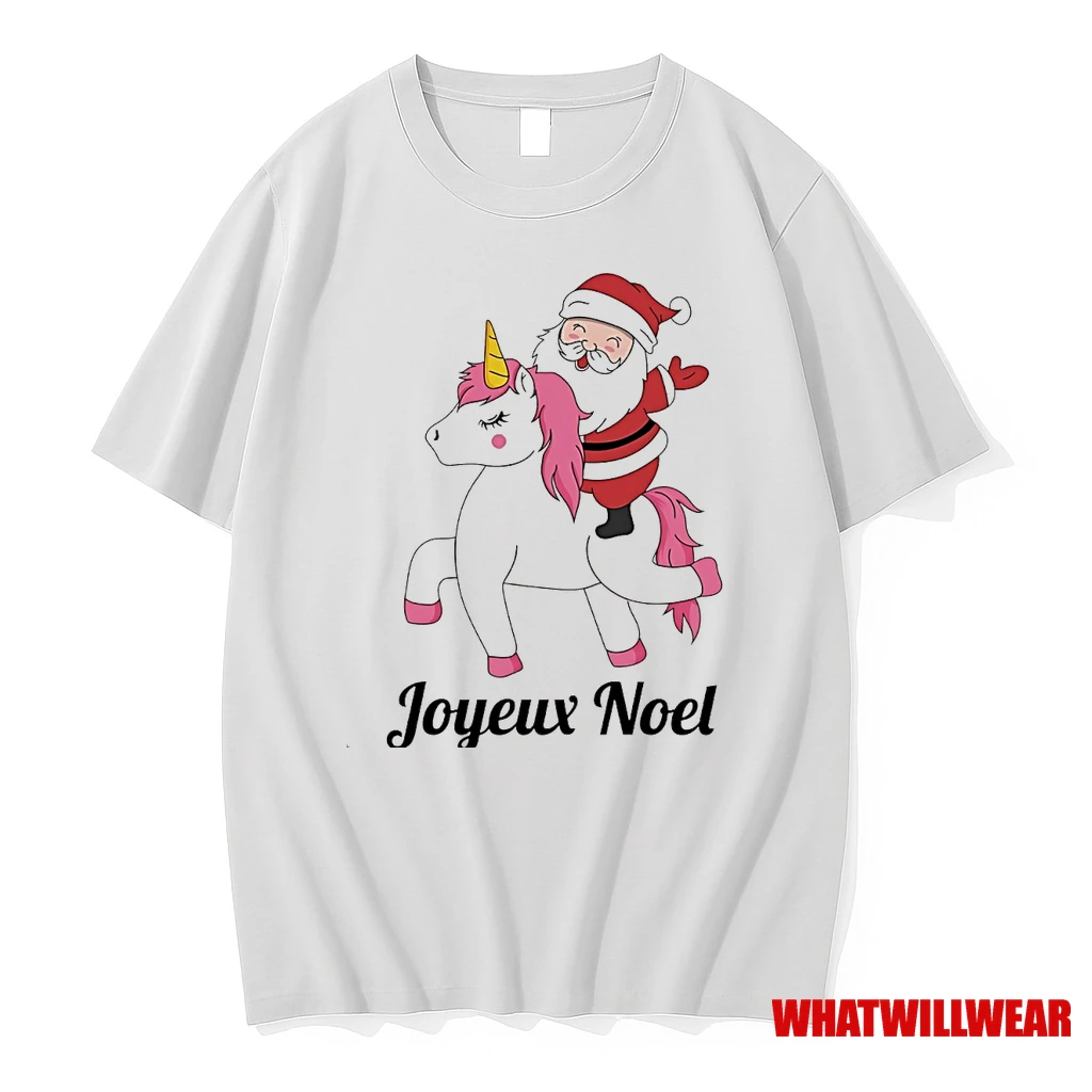 Santa Riding Unicorn Joyeux Noel Christmas Shirts