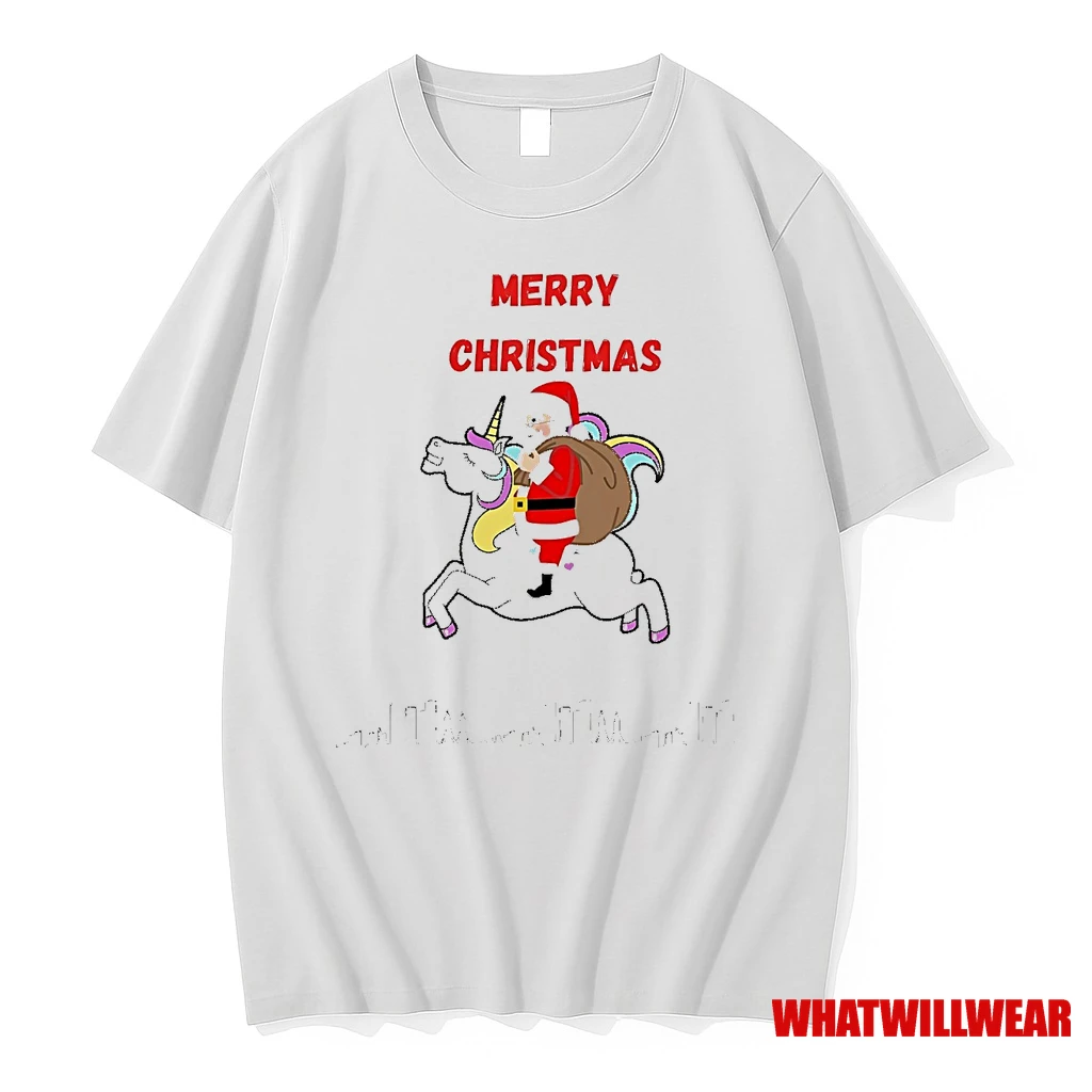 Santa Riding Unicorn Merry Christmas Skyline Shirts