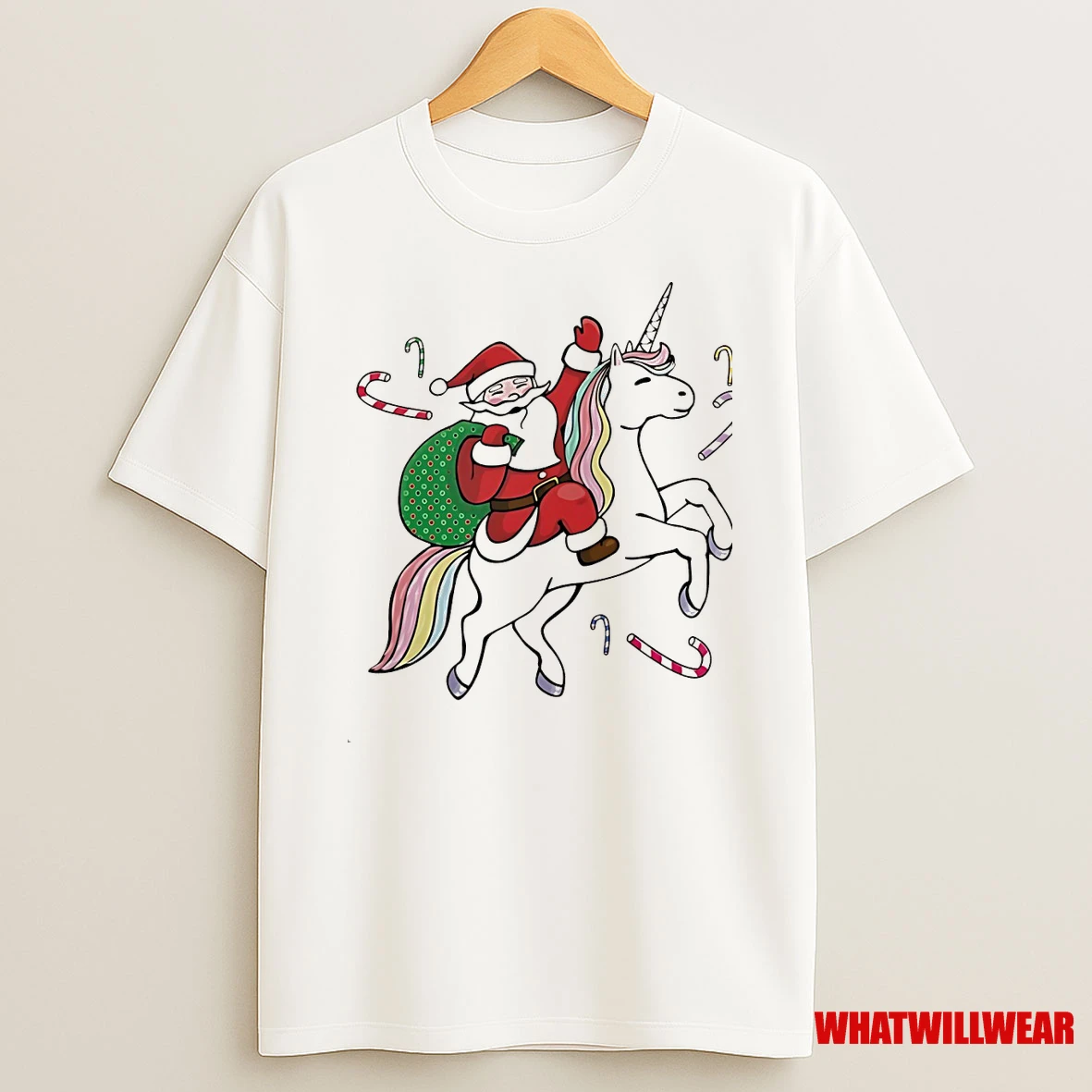 Santa Riding Unicorn Candy Joy Christmas Shirts