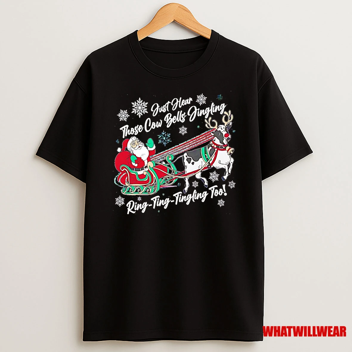 Santa Sleigh Cow Just Hear Those Cow Bells Jingling Christmas Shirts