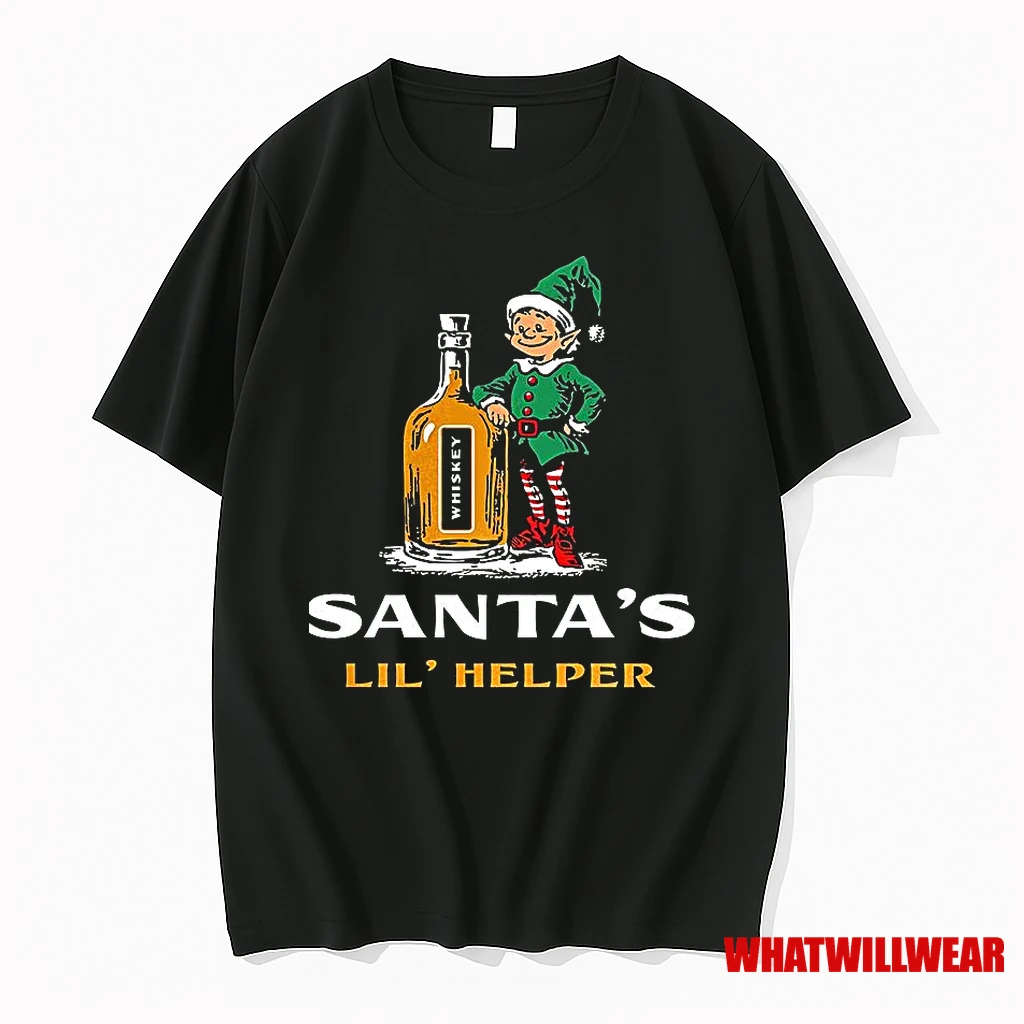 Santas Lil Helper Christmas Elf And A Bottle Of Whisky Shirts