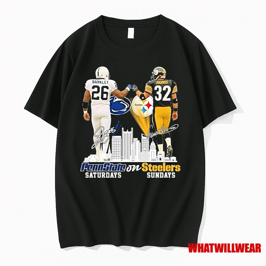 Saquon Barkley Penn State On Saturdays And Franco Harris Steelers On Sundays Shirts