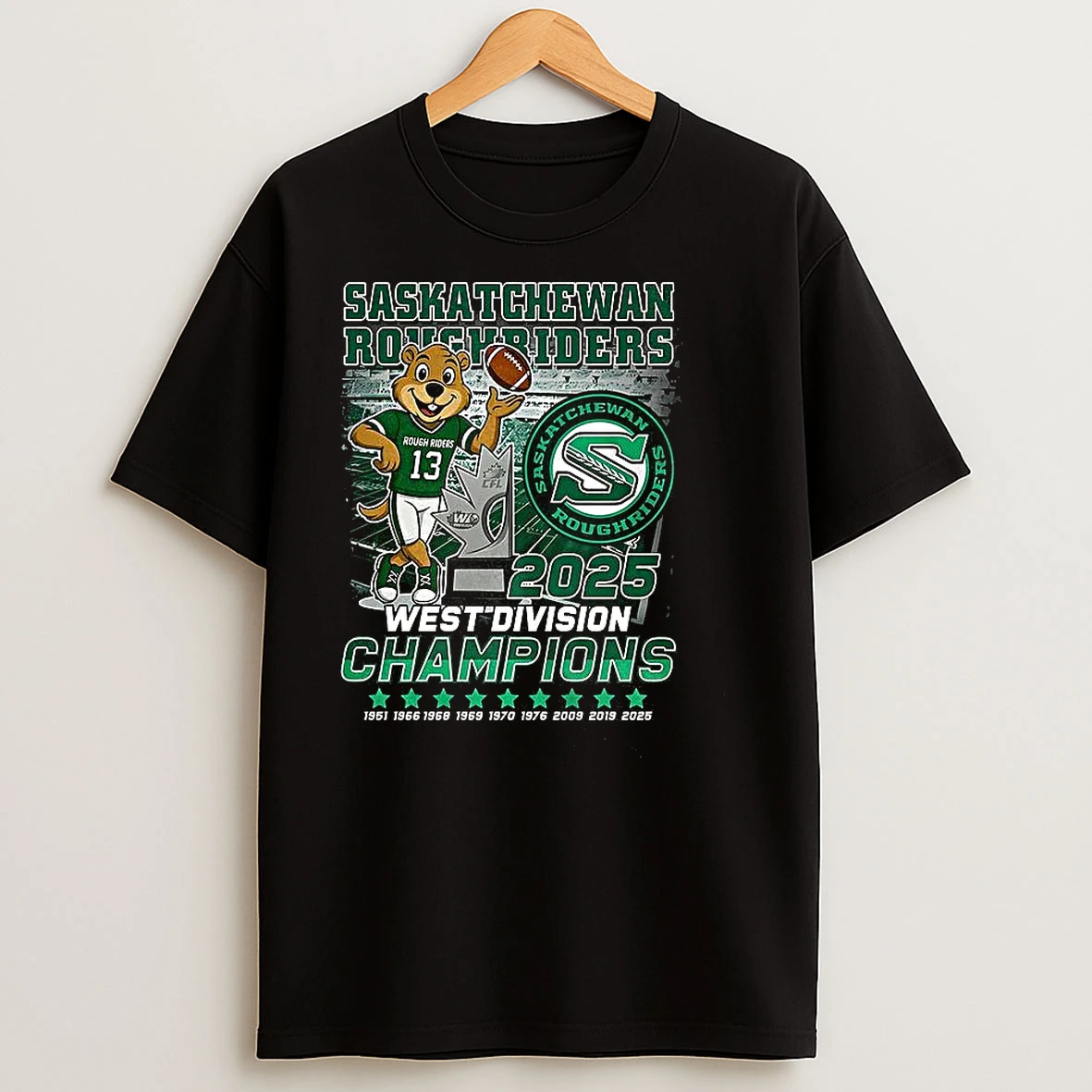 Saskatchewan Roughriders West Division Champions 2025 Trophy Mascot T Shirts