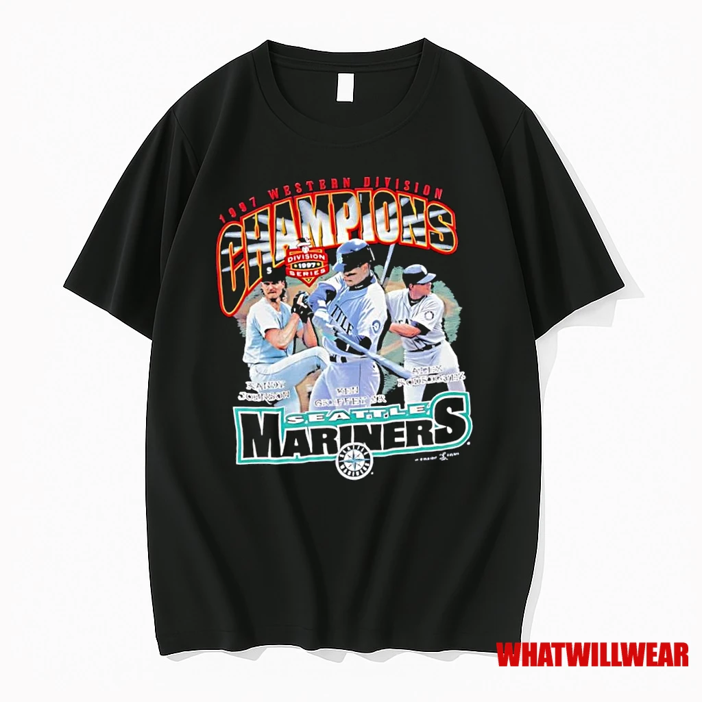 Seattle Mariners 1997 Western Division Champions Randy Johnson Ken Griffey Jr Alex Rodriguez Shirts