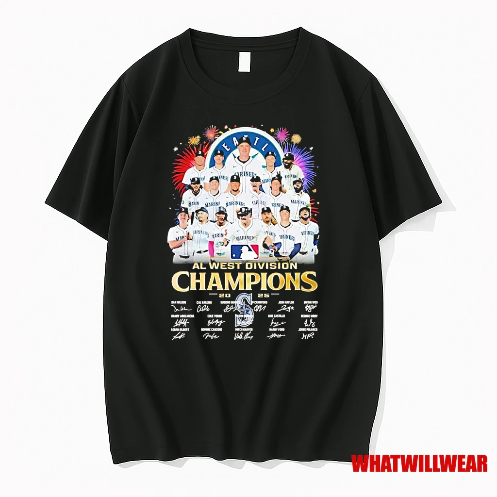 Seattle Mariners 2025 Al West Division Champions Signatures Shirts