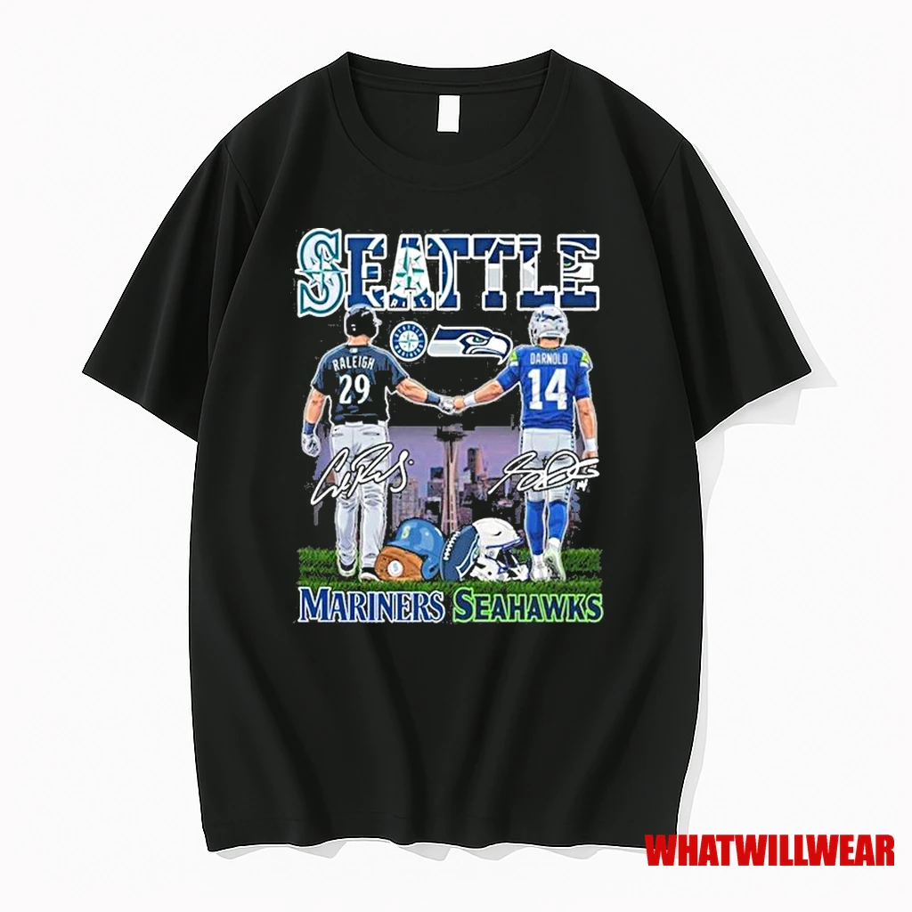 Seattle Mariners And Seahawks Raleigh Darnold Signatures Shirts