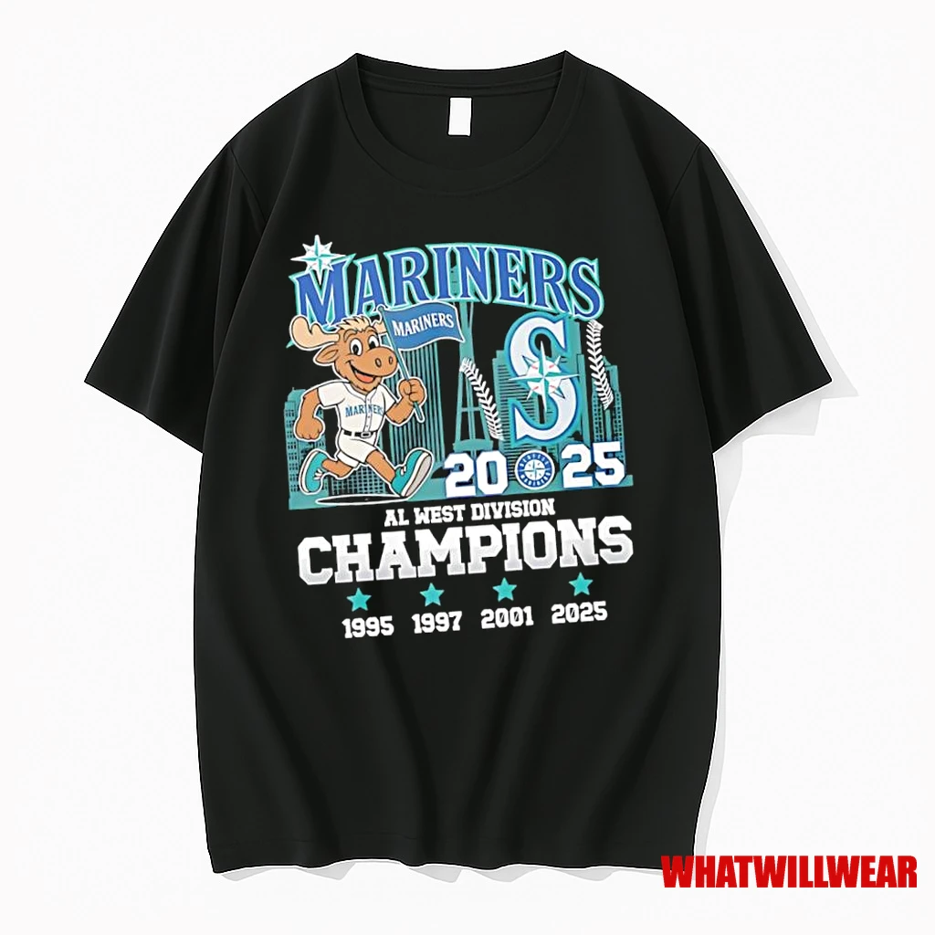 Seattle Mariners As The 2025 Al West Division Champions Logo Mascot Shirts