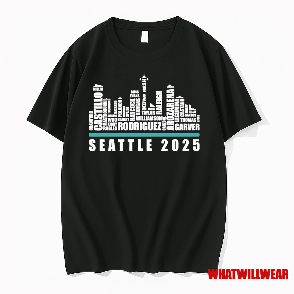 Seattle Skyline 2025 Seattle Mariners Player Name Shirts