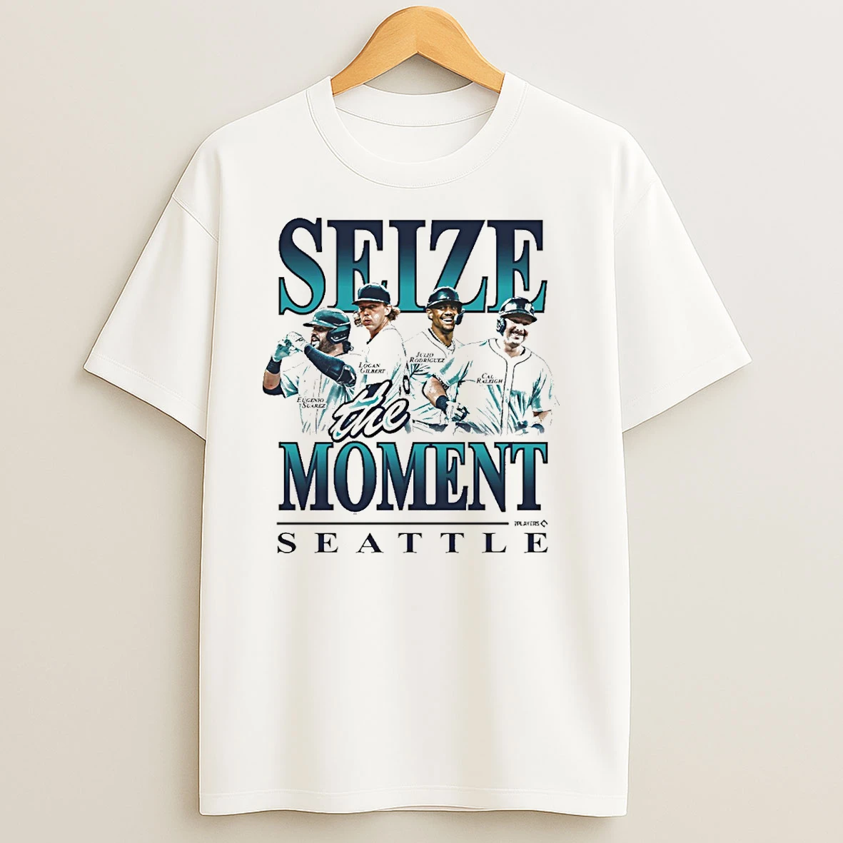 Seize The Moment Seattle Mariners Eugenio Suarez Logan Gilbert Julio Rodriguez And Cal Raleigh Shirts