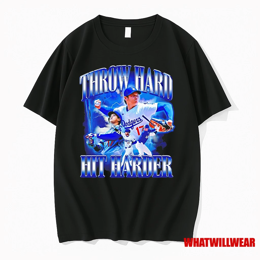 Shohei Ohtani Los Angeles Dodgers Throw Hard Hit Harder Shirts