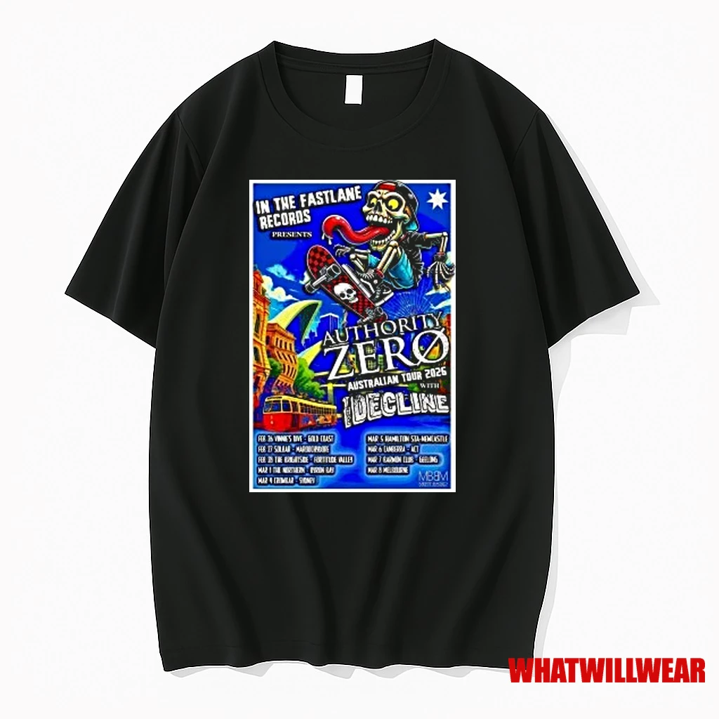 Skeleton In The Fastlane Records Presents Authority Zero Australian New Tour 2026 Shirts
