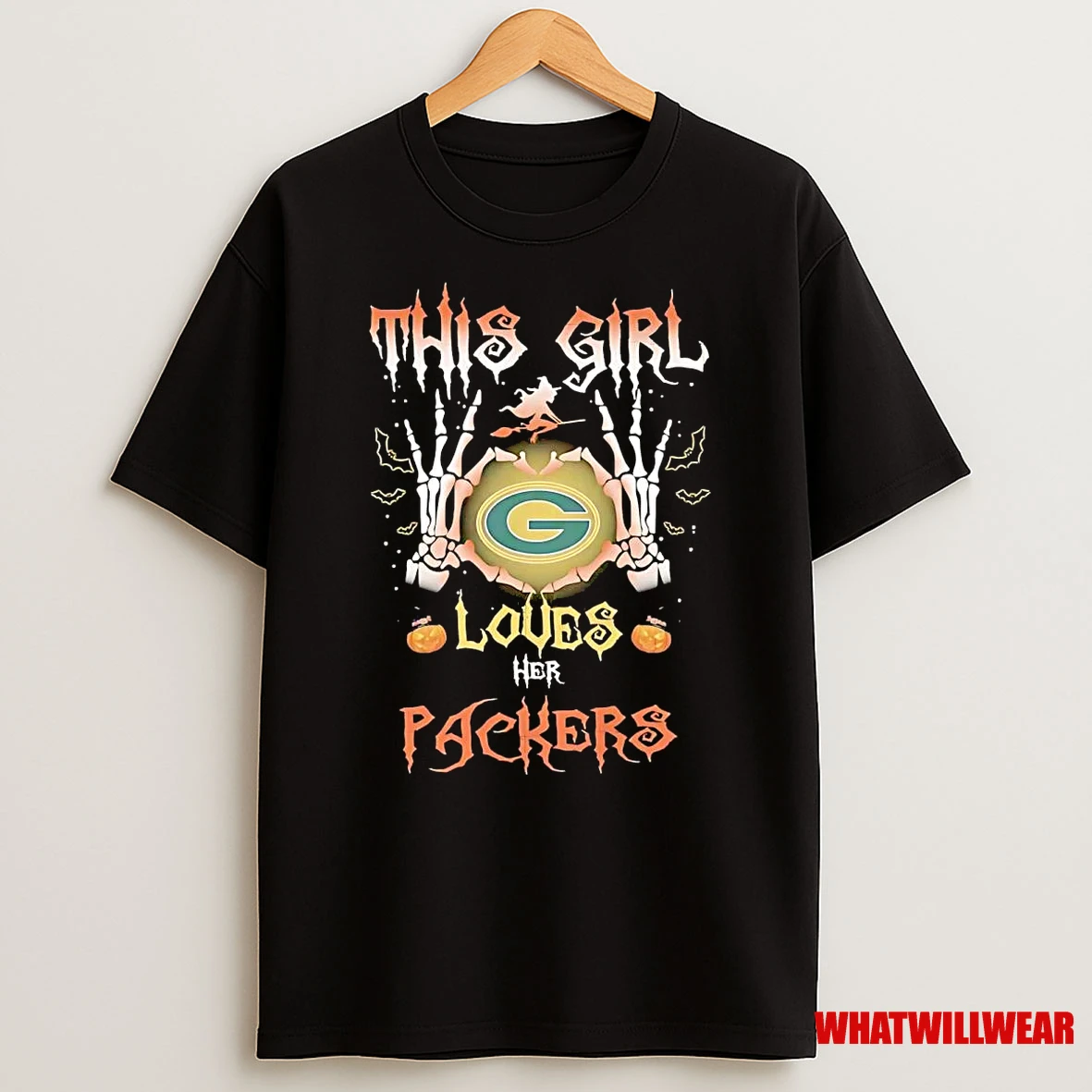 Skeleton Hearts Hands Halloween This Girl Loves Her Green Bay Packers Shirts