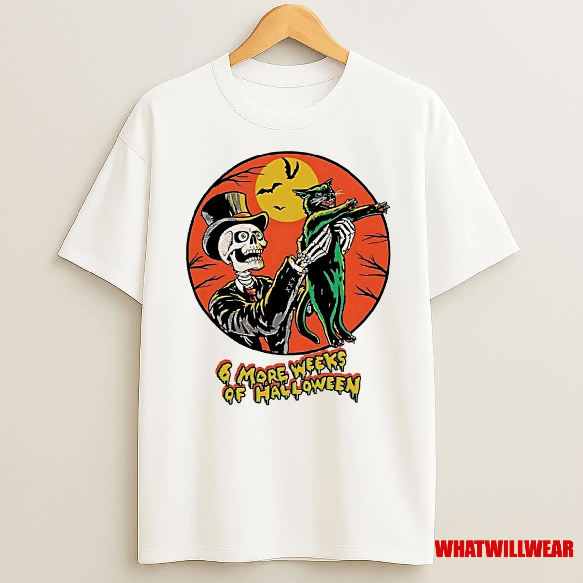 Skeleton Holding Black Cat 6 More Weeks Of Halloween Shirts