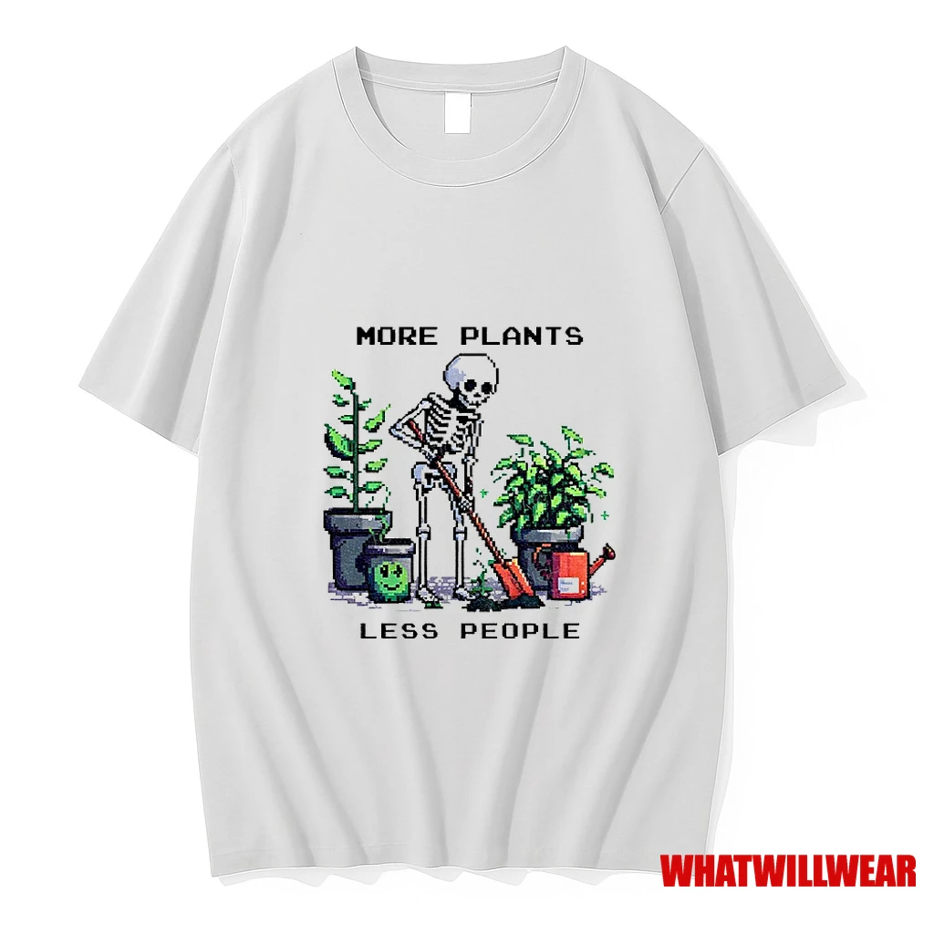 Skeleton Planting Trees More Plants Less People Shirts