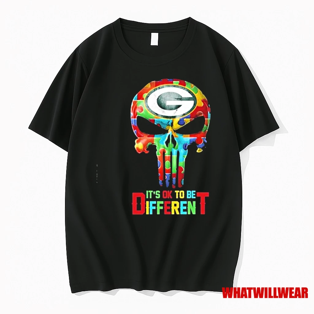 Skull X Green Bay Packers Autism Its Ok To Be Different Shirts