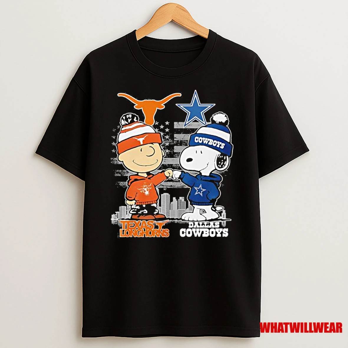 Snoopy Fist Bump Charlie Brown Dallas Cowboys And Texas Longhorns Shirts