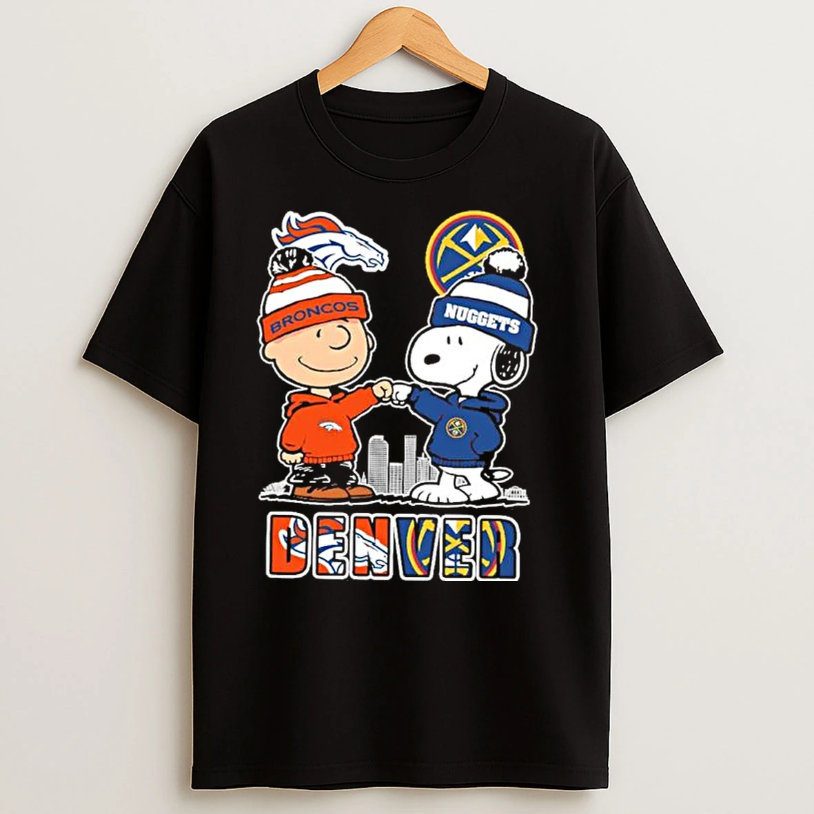 Snoopy Fist Bump Charlie Brown Denver Nuggets Vs Denver Broncos T Shirts