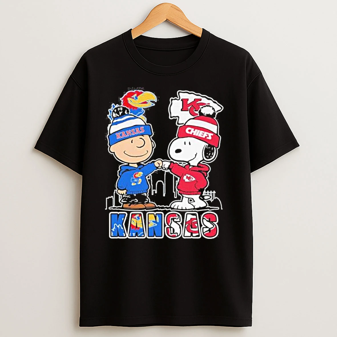 Snoopy Fist Bump Charlie Brown Kansas Jayhawks And Kc Chiefs T Shirts