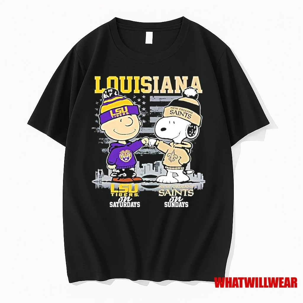 Snoopy Fist Bump Charlie Brown Lsu On Saturdays And Saints On Sundays Shirts
