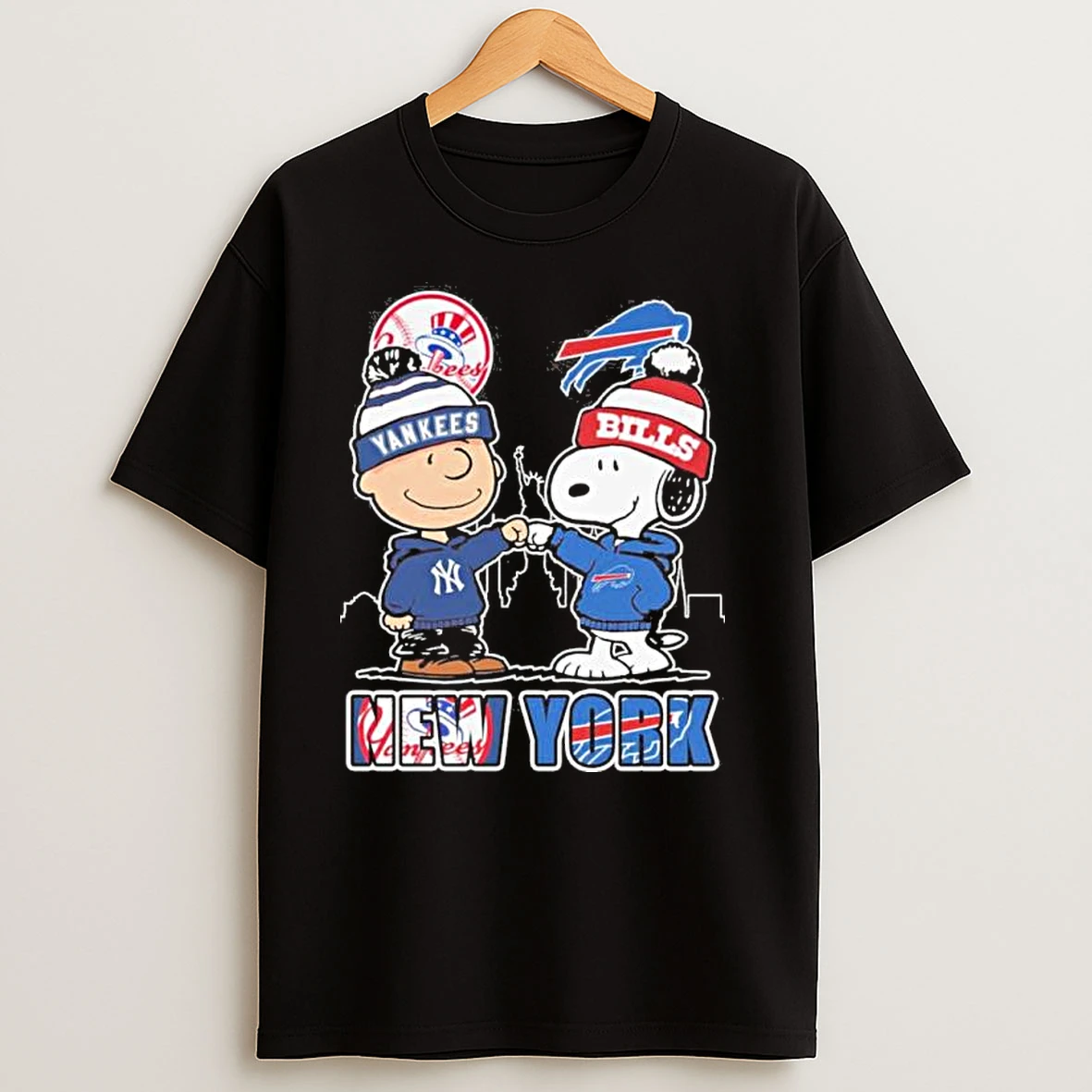 Snoopy Fist Bump Charlie Brown Ny Yankees And Buffalo Bills T Shirts