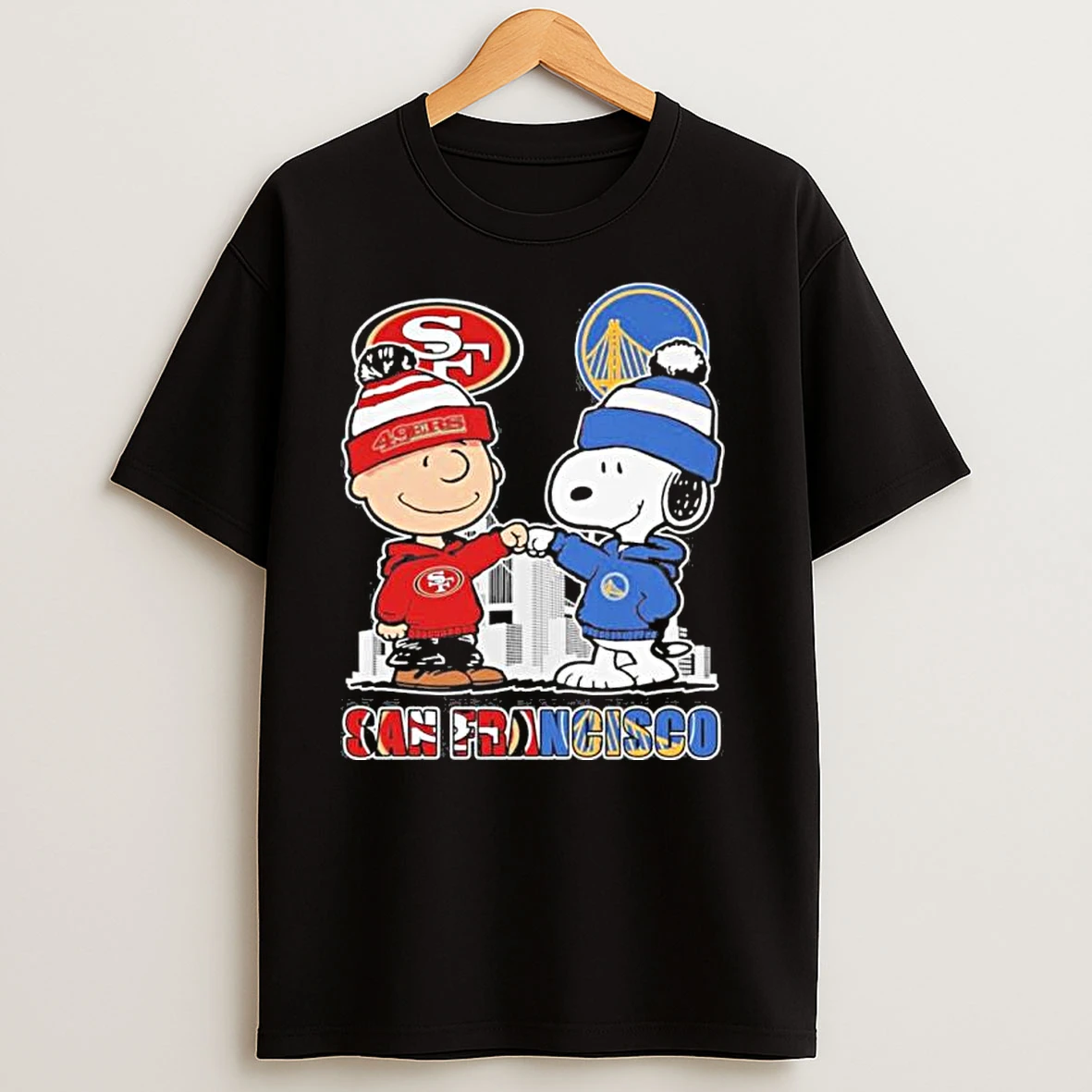 Snoopy Fist Bump Charlie Brown San Francisco 49es And Golden State Warriors T Shirts