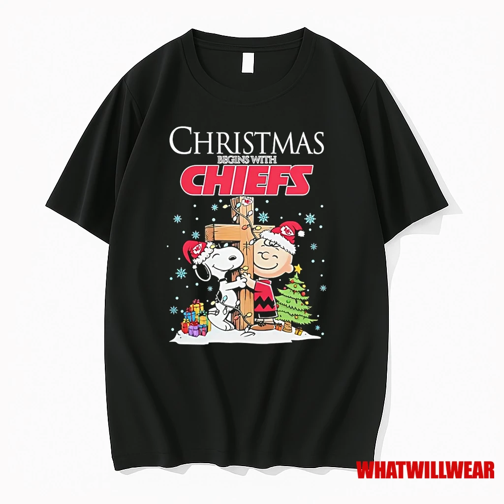 Snoopy And Charlie Brown Christmas Begins With Kansas City Chiefs Shirts