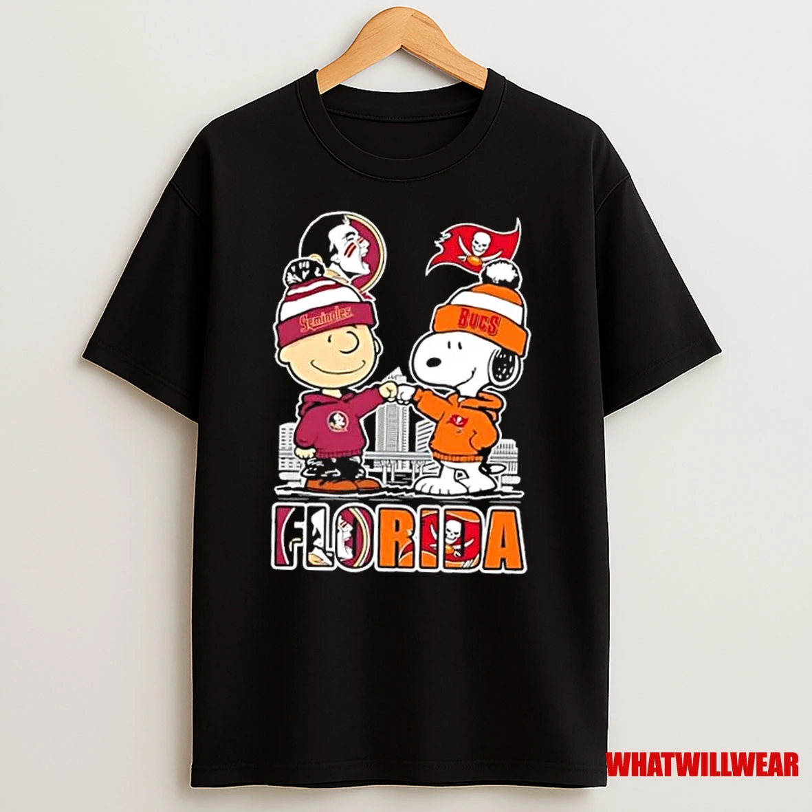 Snoopy And Charlie Brown Tampa Bay Sports Seminoles X Buccaneers Skyline Shirts