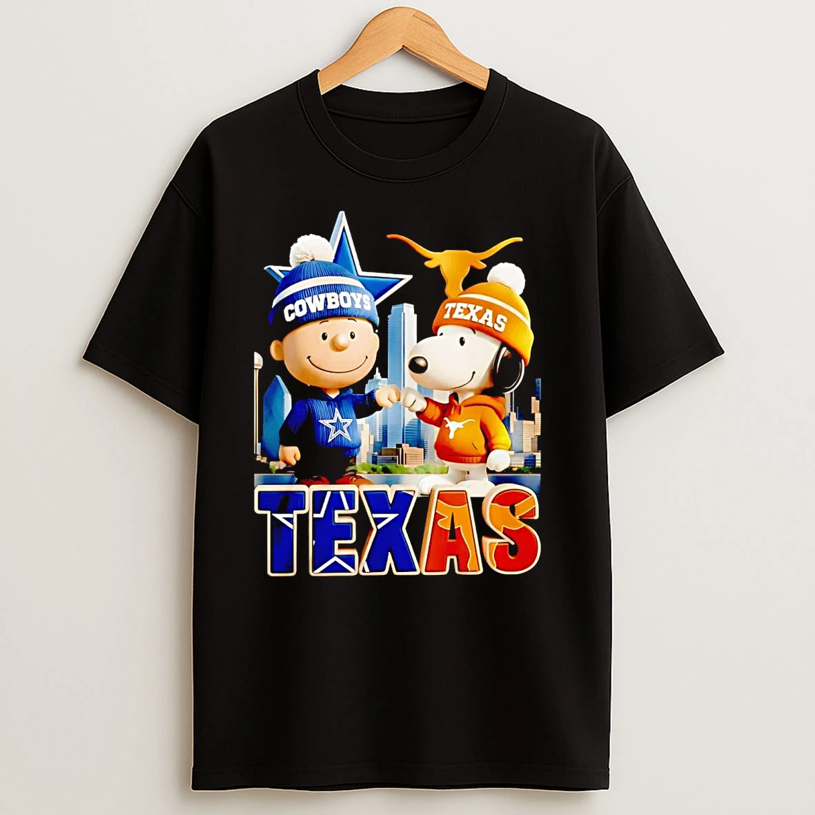 Snoopy And Charlie Brown Texas Skyline Cowboys And Longhorns T Shirts