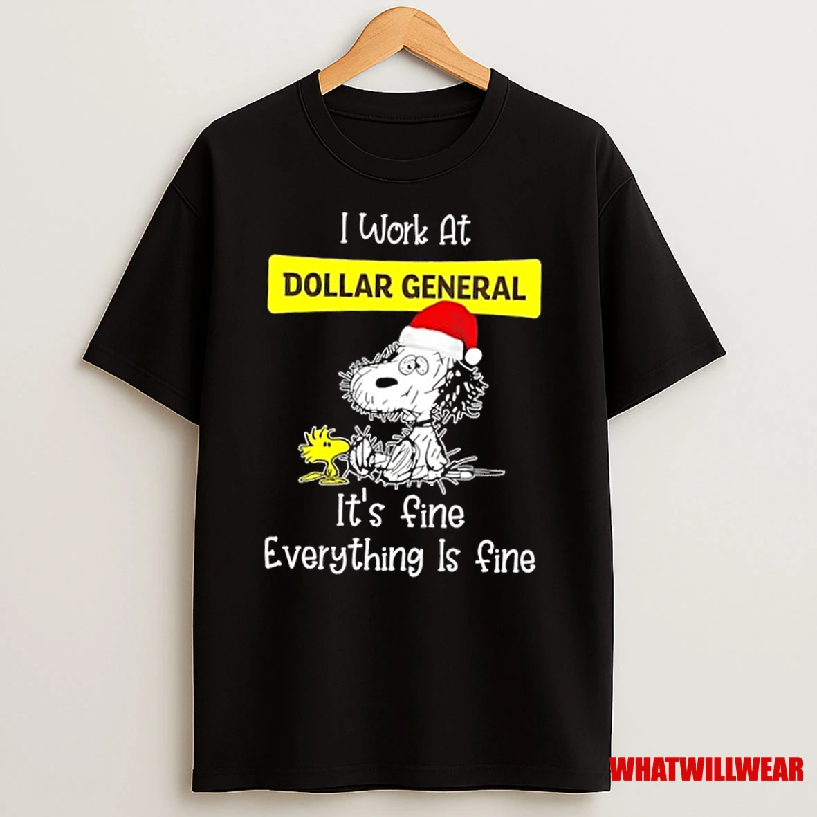 Snoopy And Woodstock I Work At Dollar General Its Fine Everything Is Fine Shirts