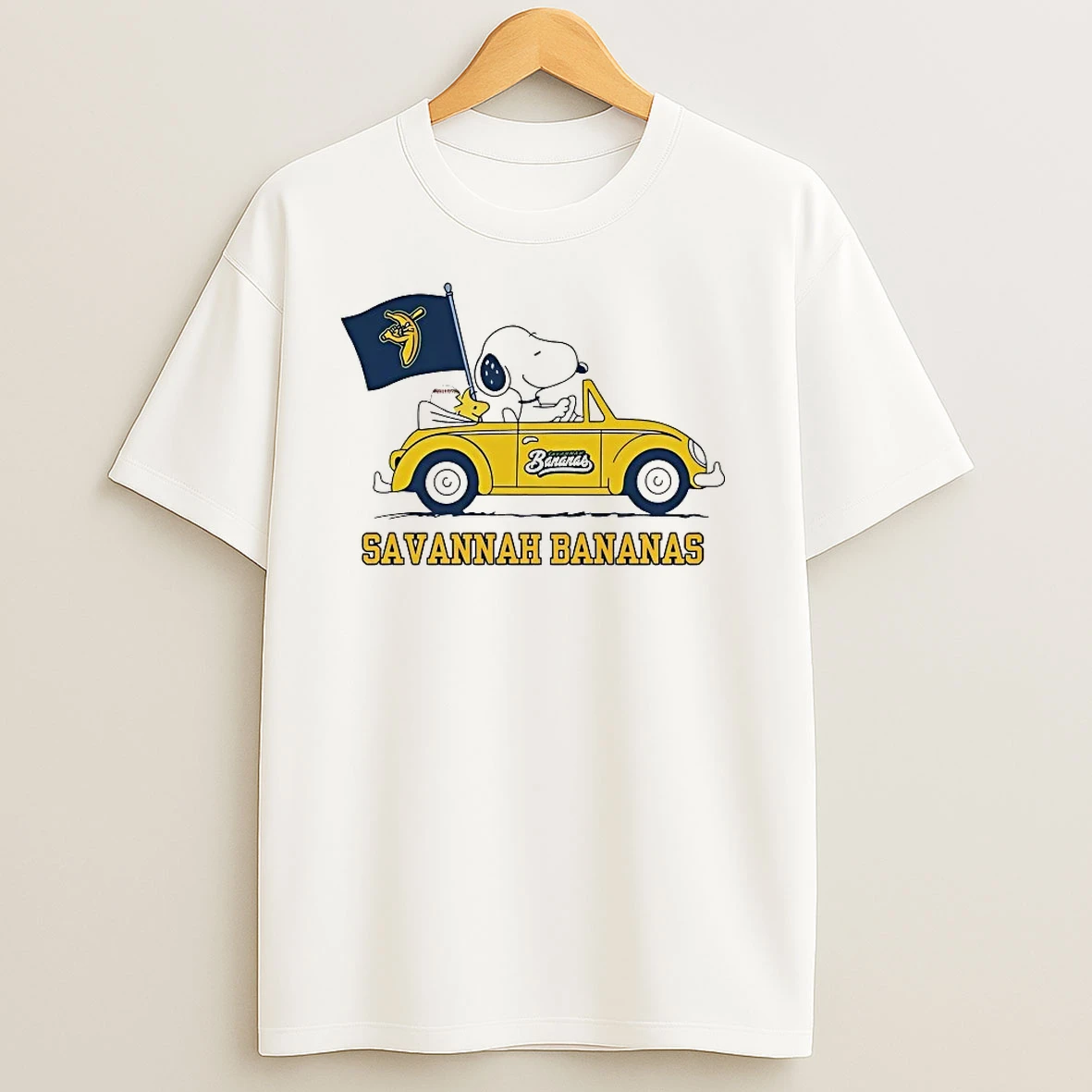Snoopy And Woodstock Driving Car Savannah Bananas T Shirts