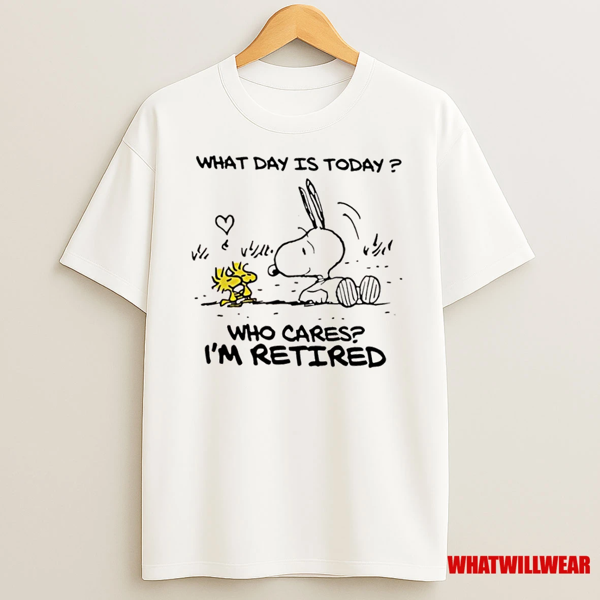 Snoopy And Woodstock What Day Is Today Who Cares Im Retired Shirts