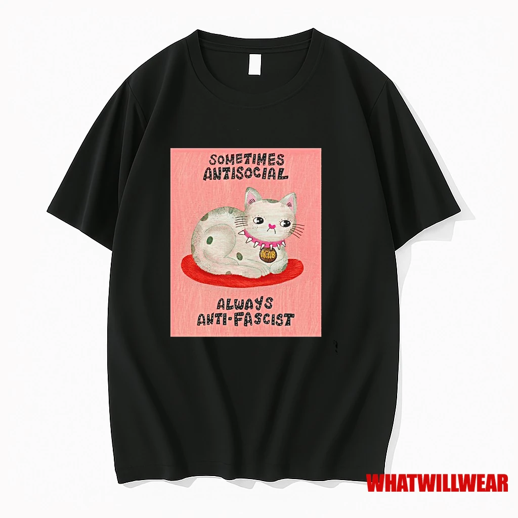 Sometimes Antisocial Always Anti Fascist Cat Shirts