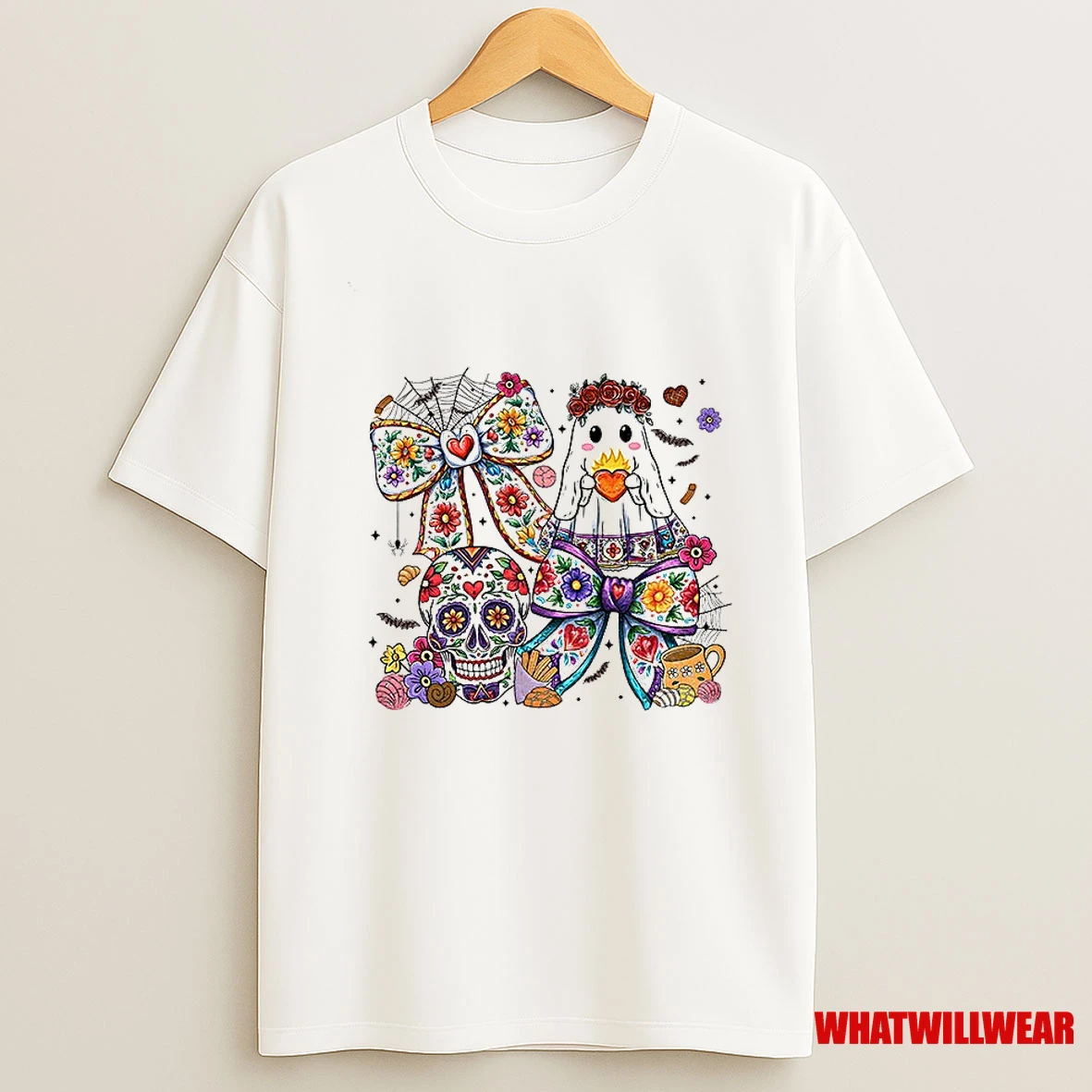 Spooky Conchas Bow Ghost Floral Halloween Shirts