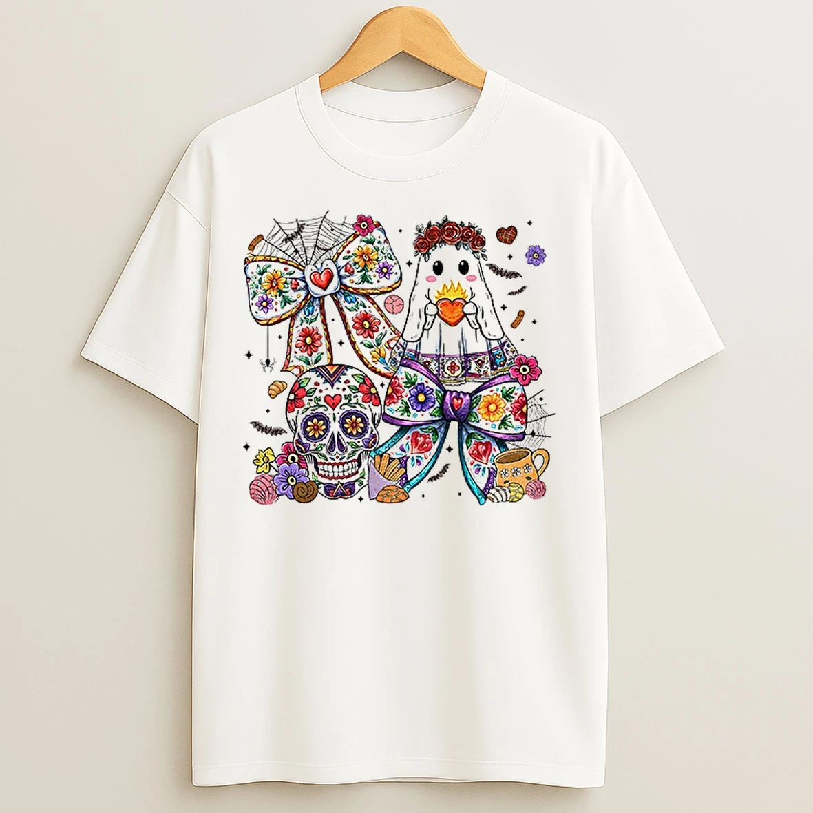 Spooky Conchas Bow Ghost Floral Halloween T Shirts
