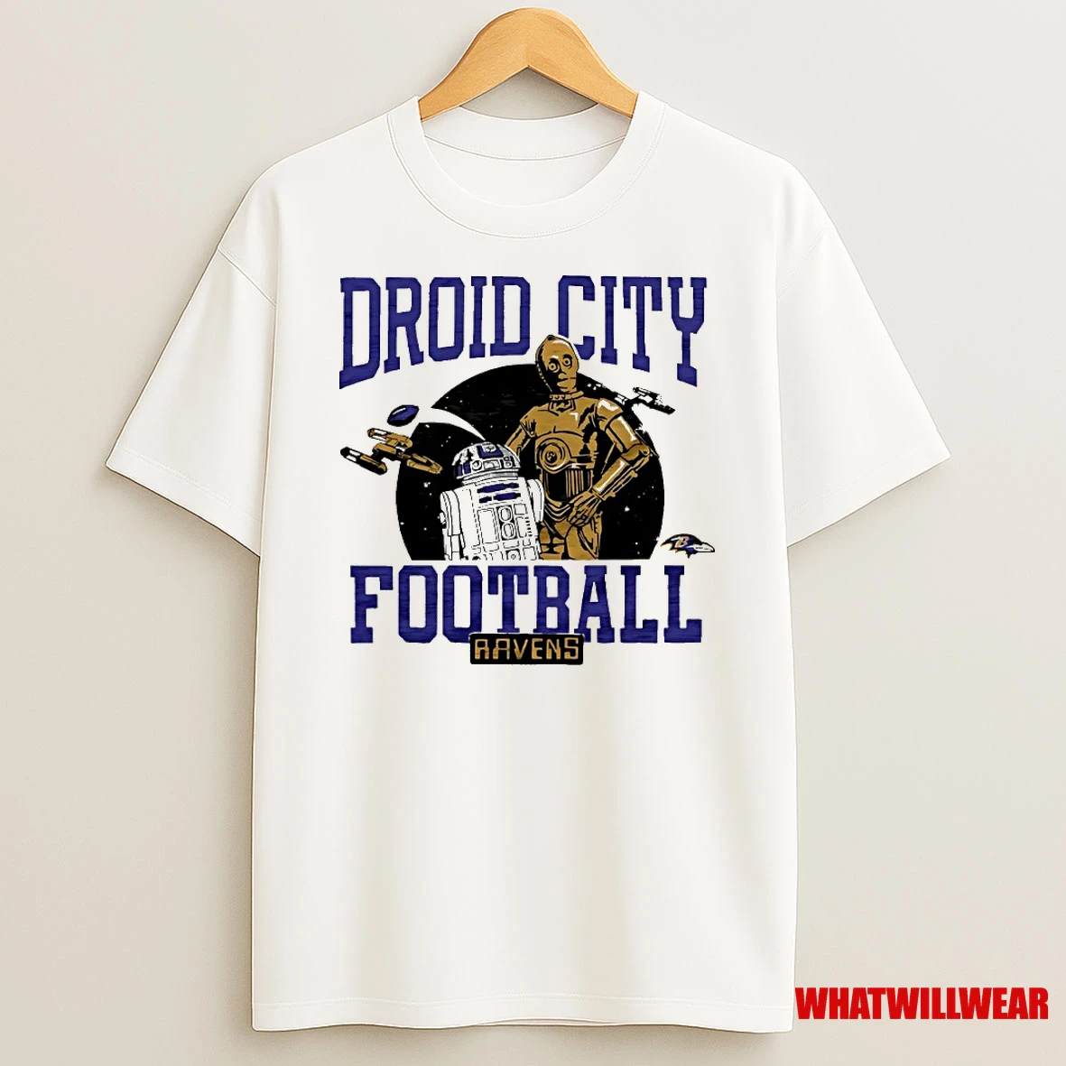 Star Wars X Baltimore Ravens C 3po And R2 D2 Droid City Football Shirts