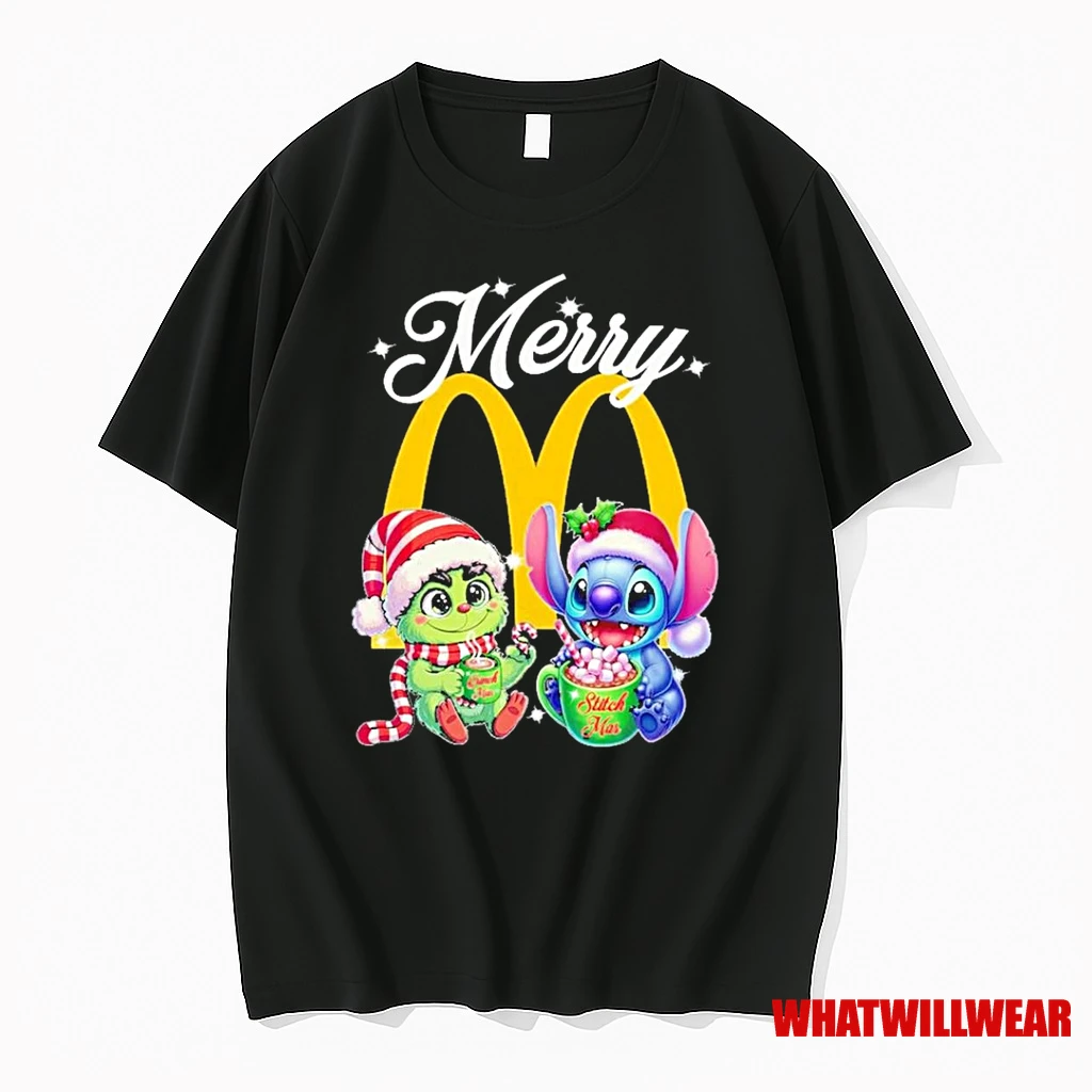 Stitch And Grinch Merry Christmas X Mcdonalds Logo Shirts