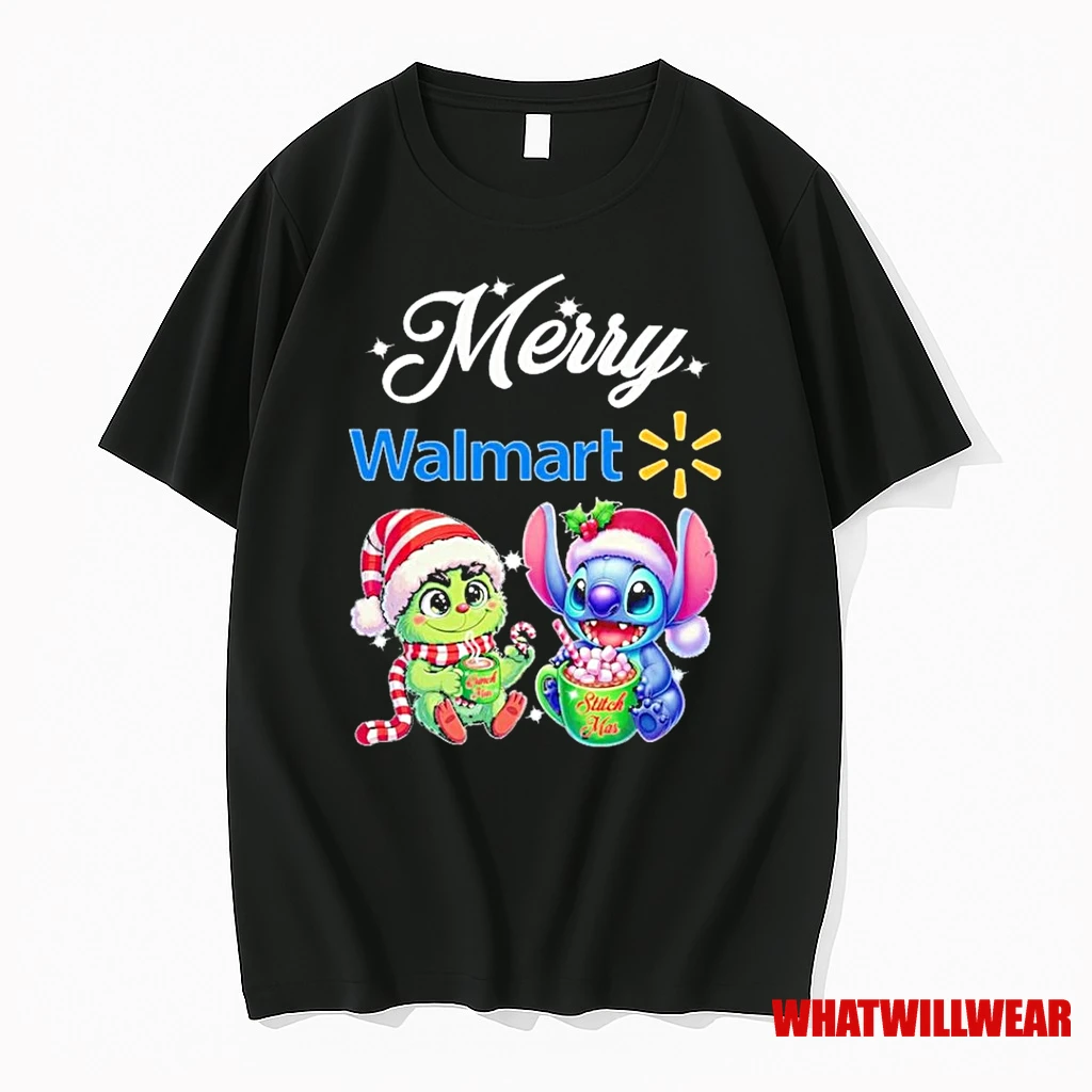 Stitch And Grinch Merry Christmas X Walmart Logo Shirts