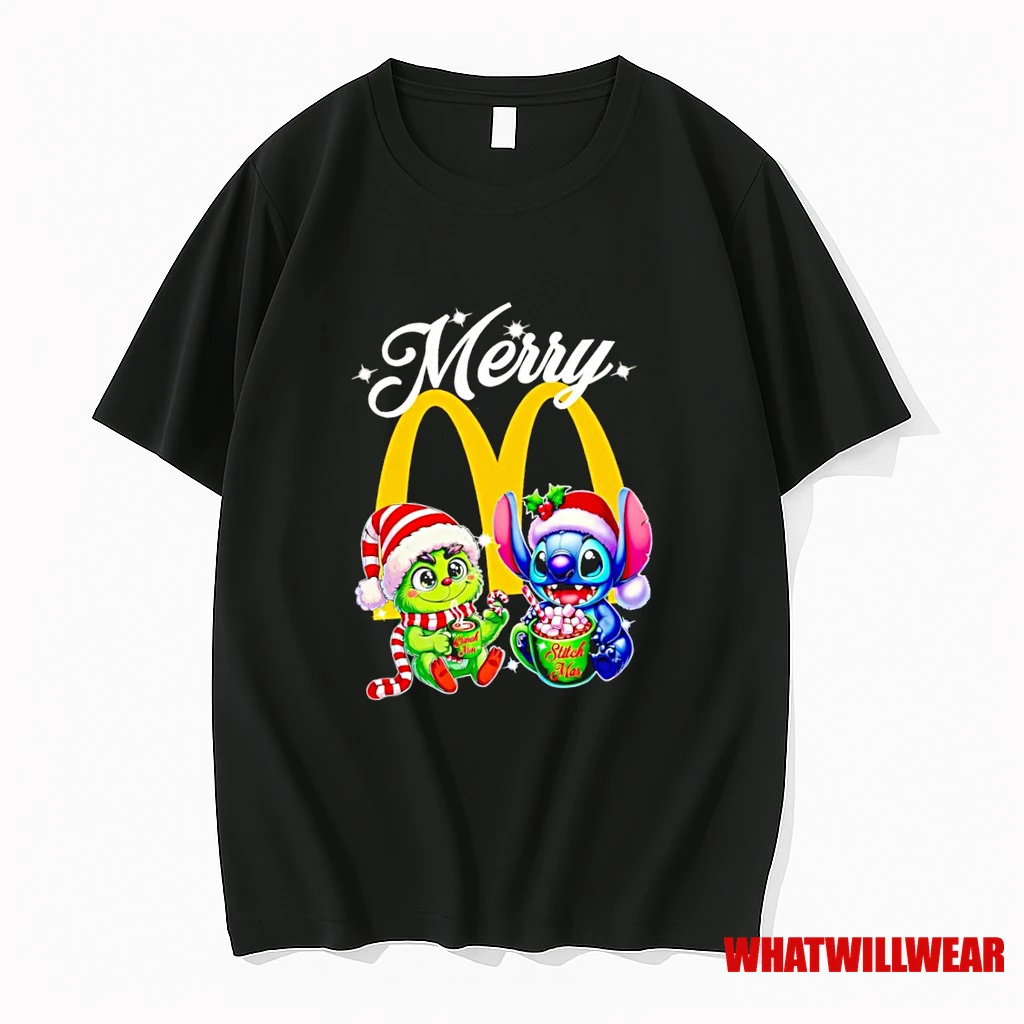 Stitch And Grinch Merry Christmas With The Mcdonalds Logo Shirts