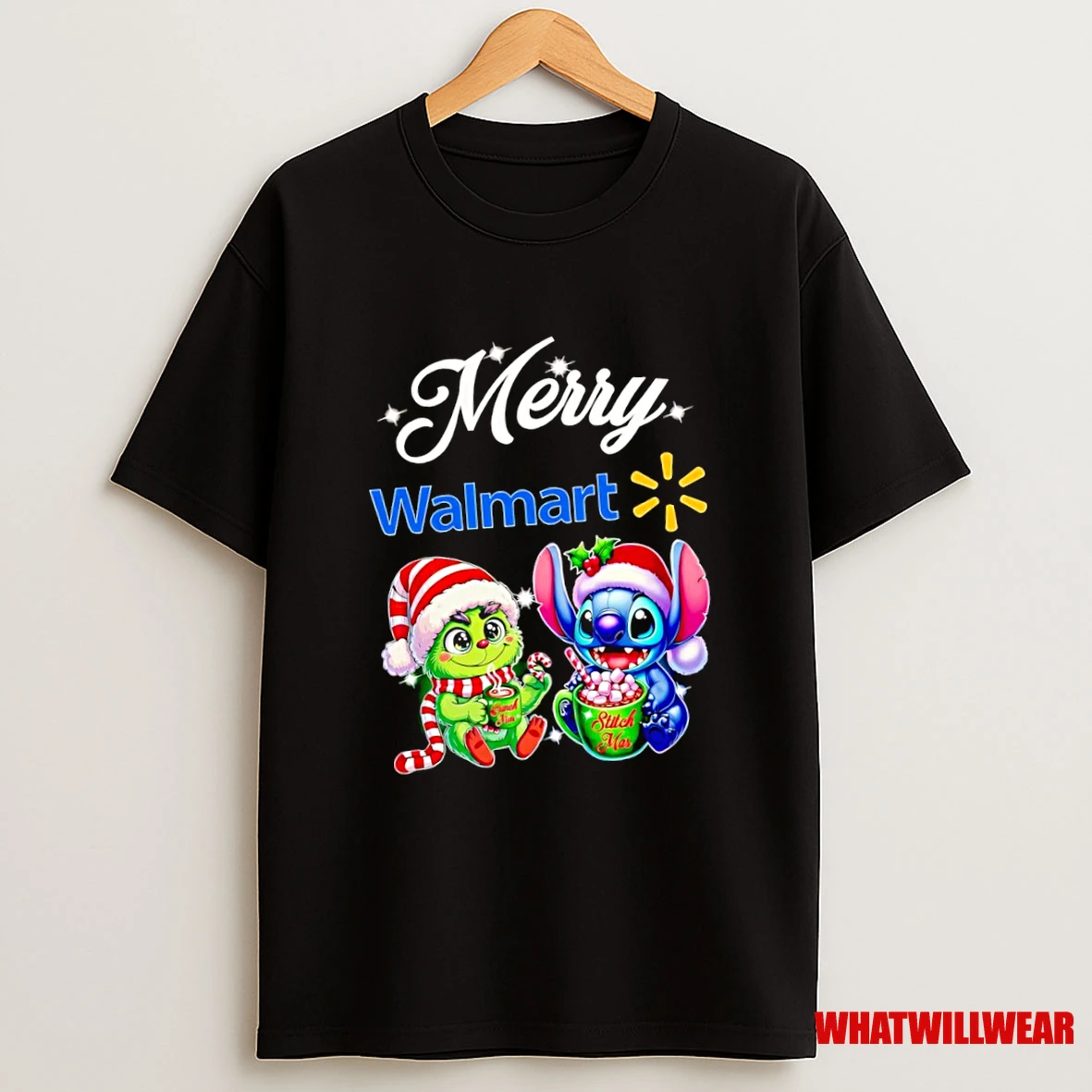 Stitch And Grinch Merry Christmas With The Walmart Logo Shirts