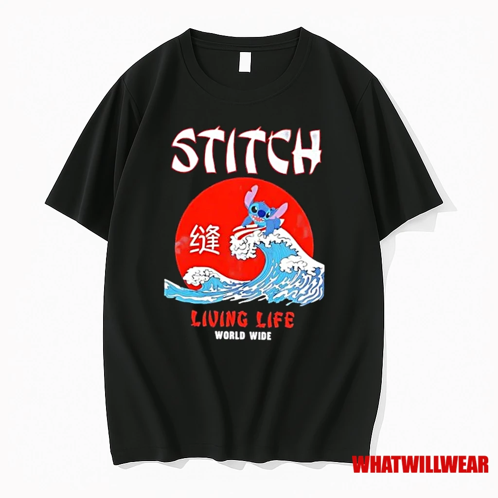 Stitch Surfing Living Life World Wide Shirts