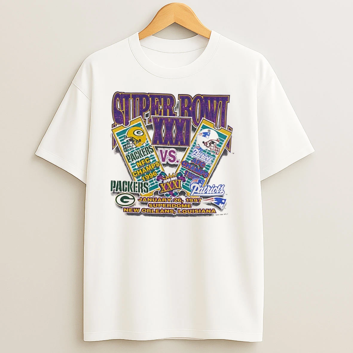 Super Bowl Xxxi Green Bay Packers New England Patriots January 26th 1997 Superdome T Shirts