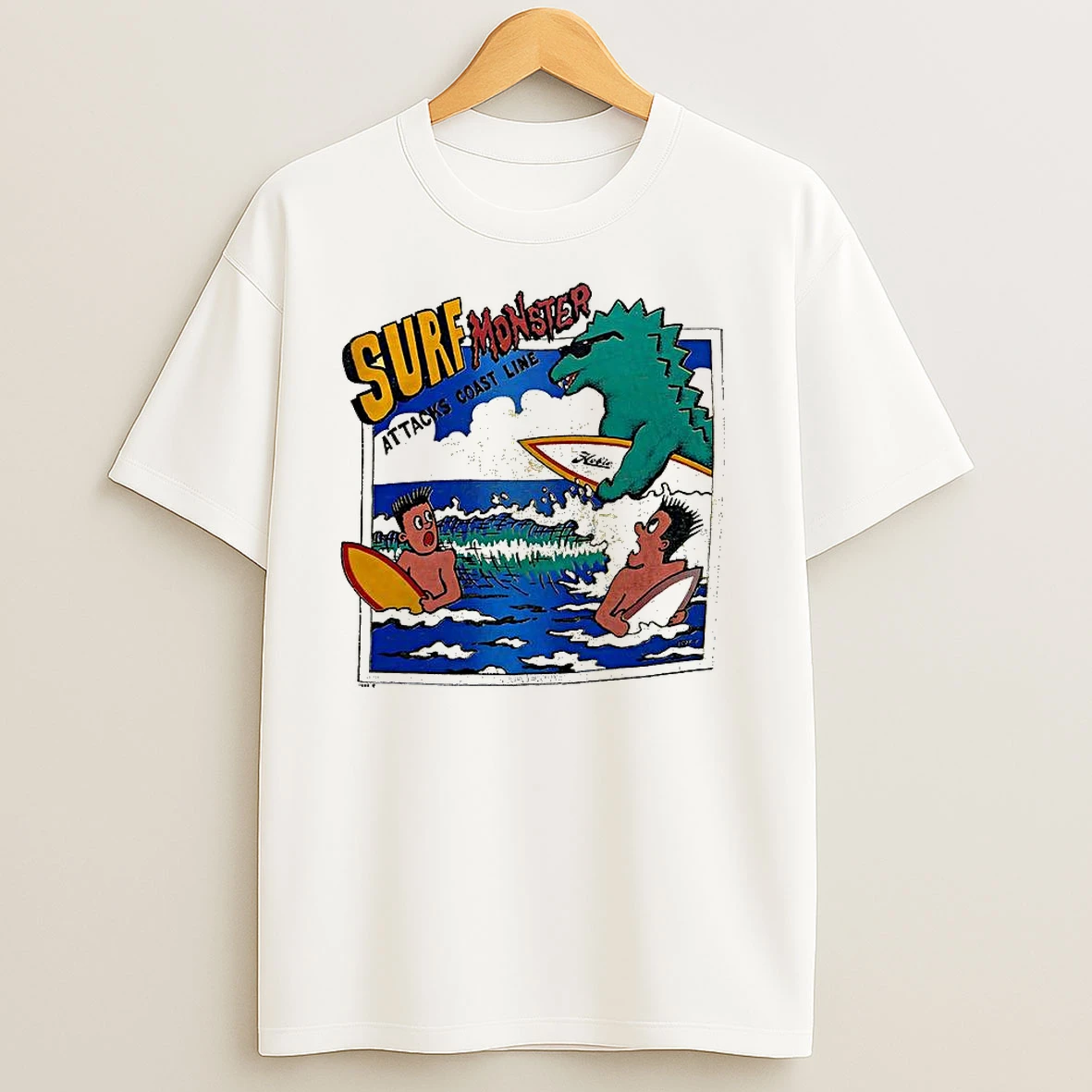 Surf Monster Attacks Coast Line T Shirts